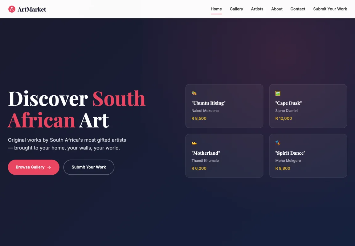 Art Market website homepage