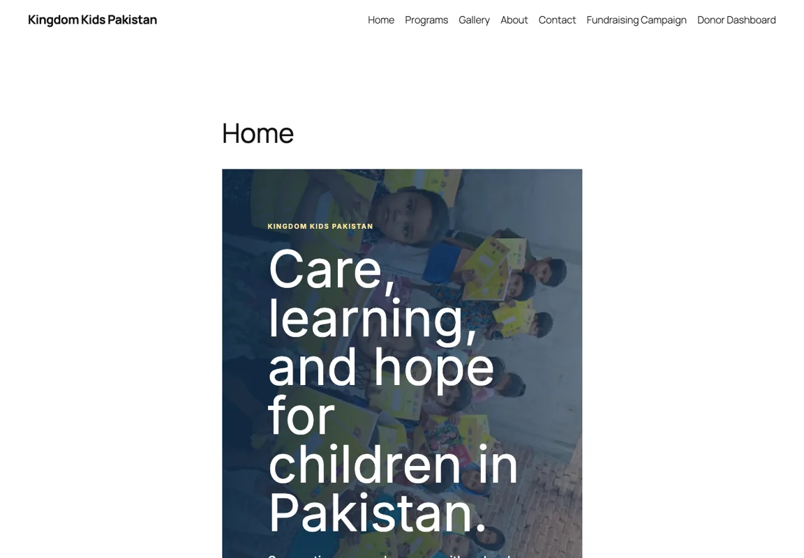 Kingdom Kids Pakistan website homepage